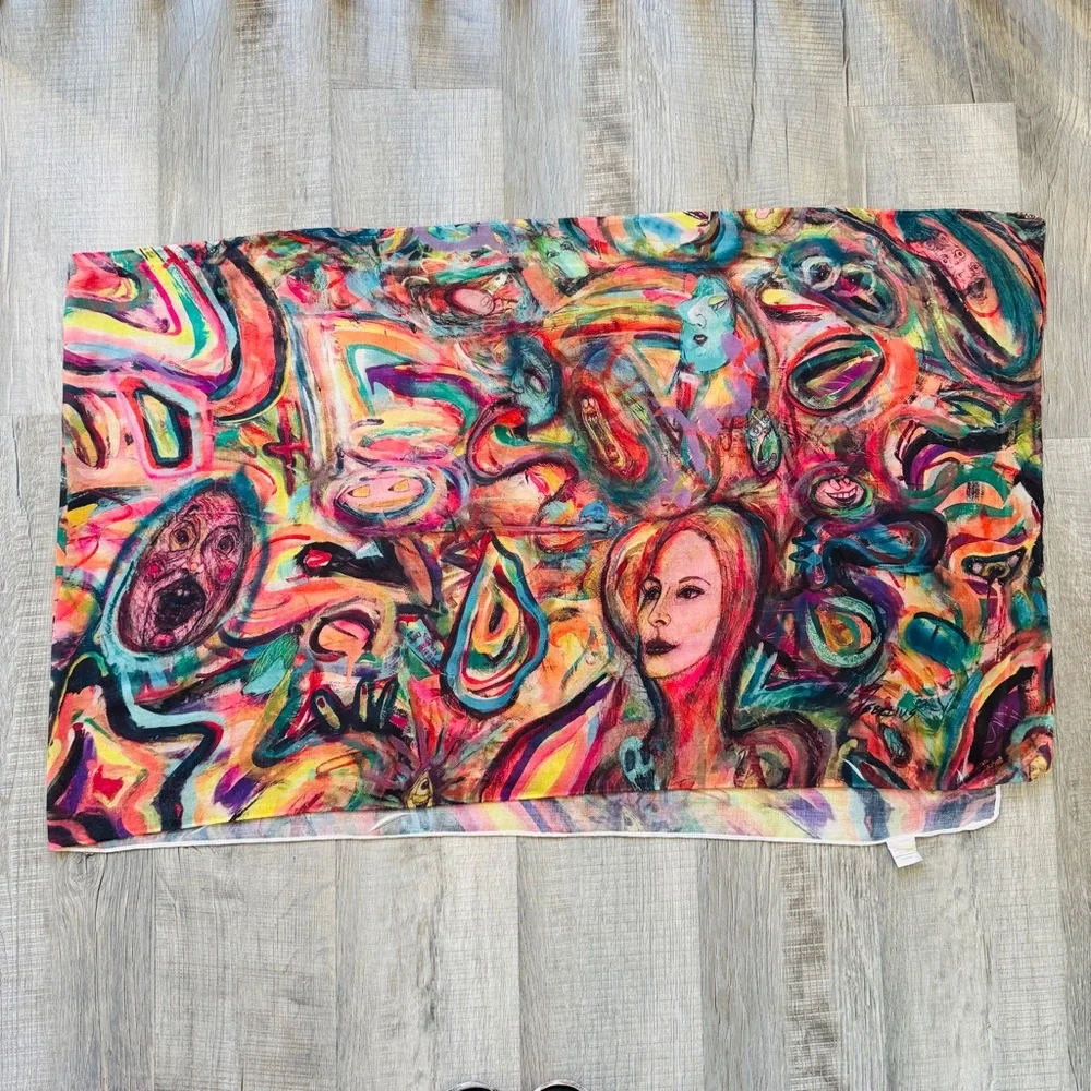 NEW without TAGS Elegant Colorful Wrap with print of Beep, Beep by John Sebelius